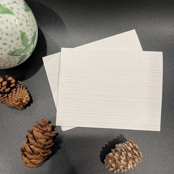 Plaid Embossed Holiday Cards, White Holiday Cards Set, Handmade Elegant Greeting - Picture 5 of 5